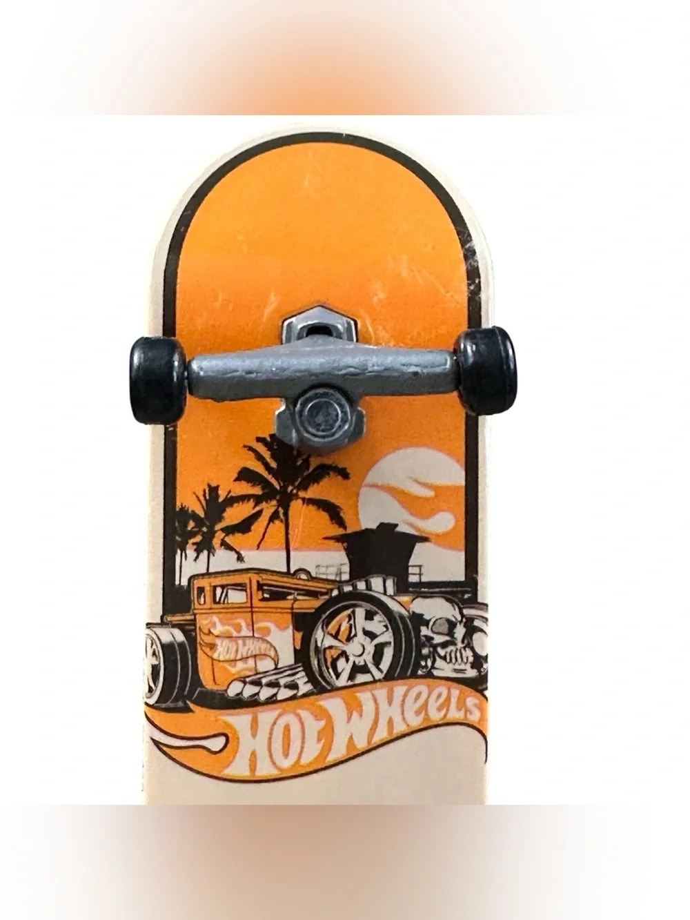 Hot Wheels Fingerboard Mini Skateboard Orange Hot Rod Skull Palm Trees Tech Deck